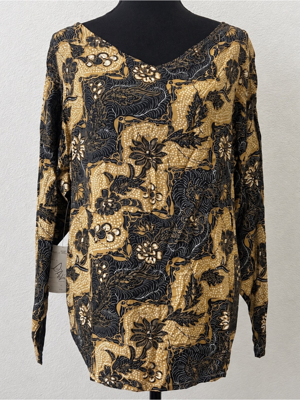 Vintage 90s Calvin Klein Sport Batik Floral Rayon Blouse Size L NWT